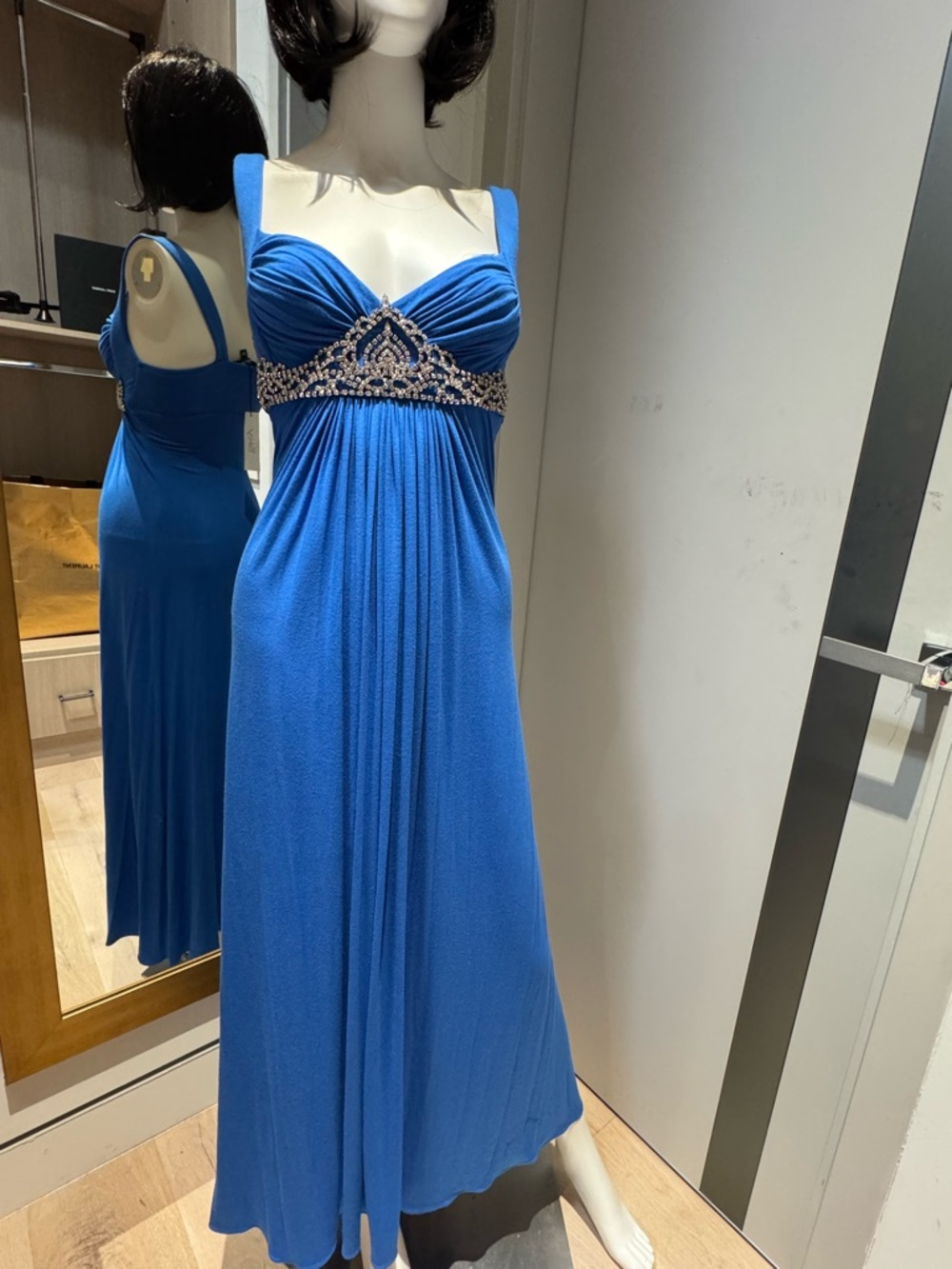Sky Cobalt Blue Beaded Empire-Waist Maxi Dress